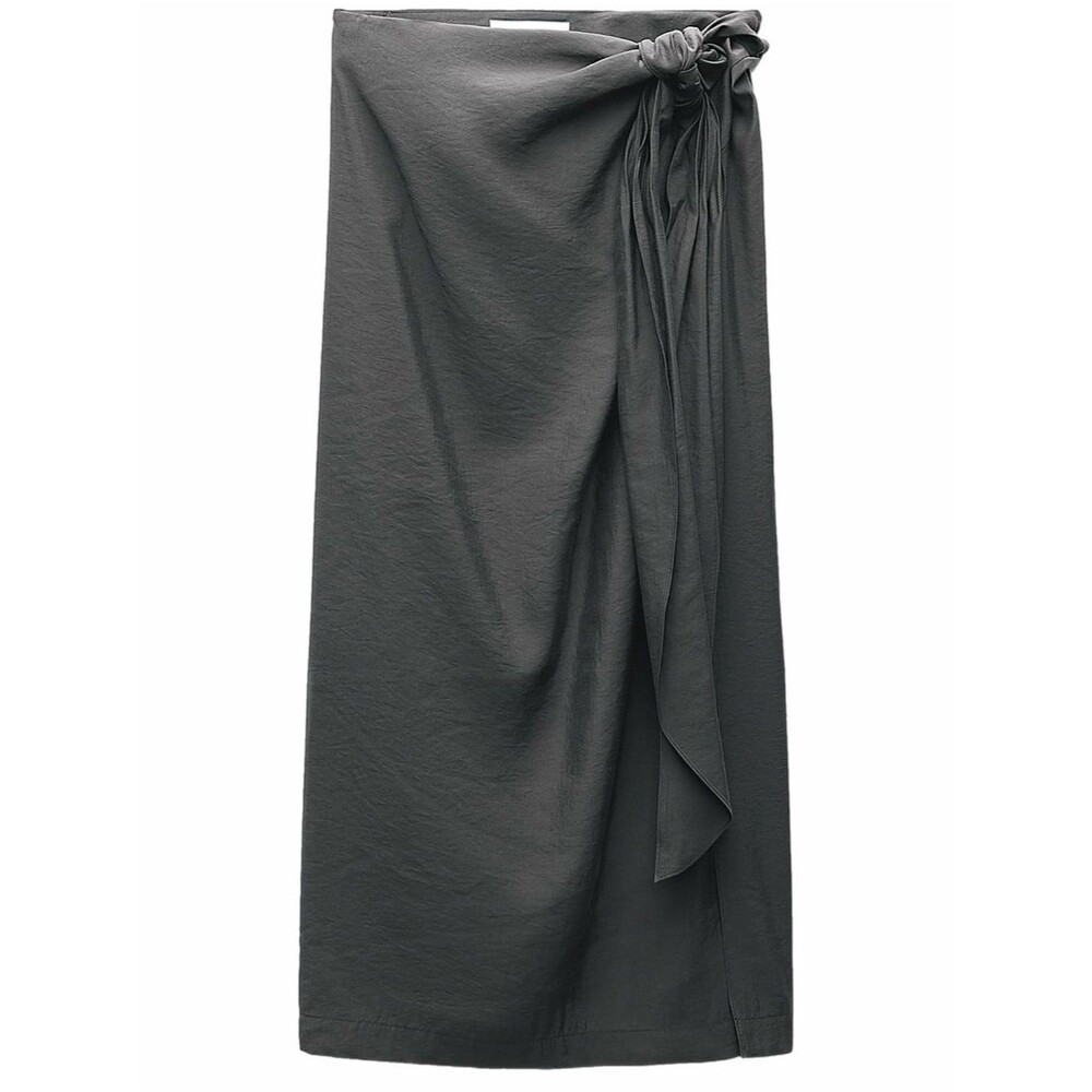 Zara ZW Collection Flowy Tied Wrap Maxi Skirt Gray Size L Ref 8481/237 Boho
